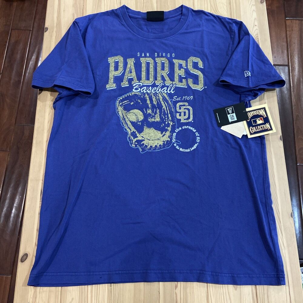 New Era MLB San Diego Padres Cooperstown Collection Men’s T-Shirt Blue 2XL NWT